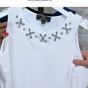 Dennis Basso Woven Embellished Neckline white xs